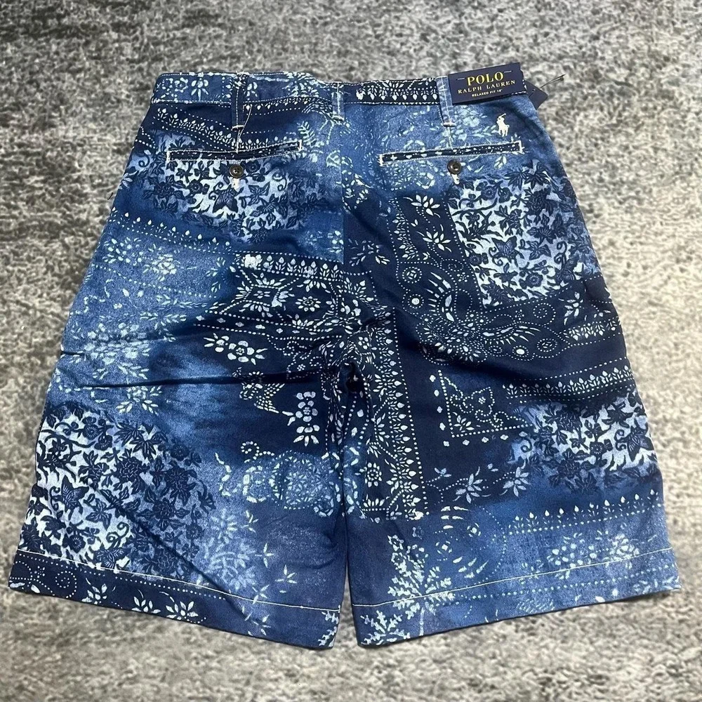 NWT Polo Ralph Lauren Chino Shorts Relaxed Fit Bandana Blue Mens 30